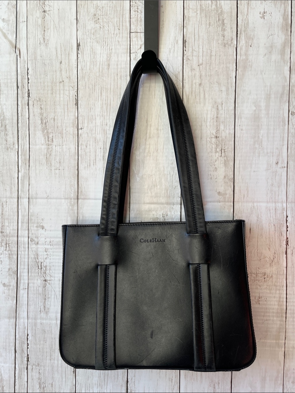 Vintage Cole Haan Black Leather Structured Tote Shoulder Bag
